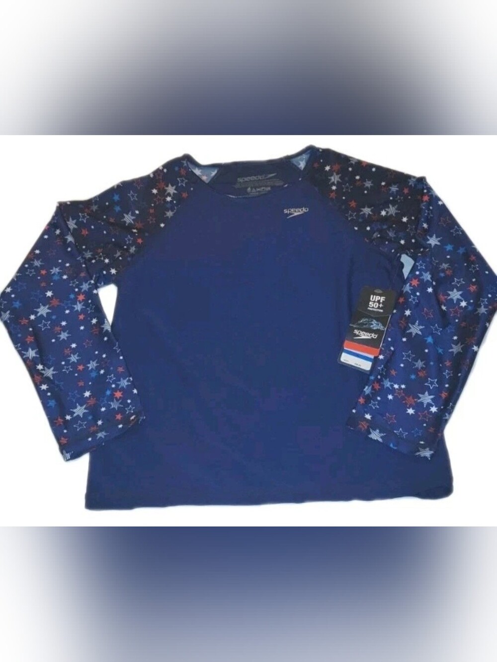 Speedo Girls XL Rash Guard LS Swim Shirt UV UPF50+ Stars Red White Blue July 4th